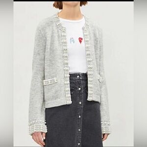 Maje Pearl wool Blended sweater Cardigan Gray SZ3 US8  #
